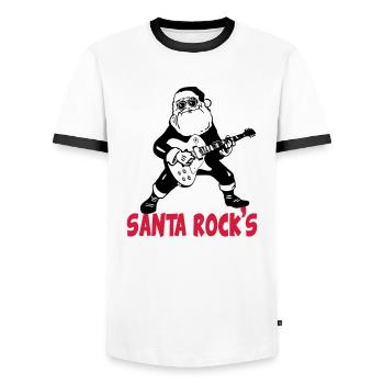 Santa rocks Gitarre Christmas Music Weihnachten - Männer Kontrast-T-Shirt - Weiß/Schwarz - Vorne - AI Model Female 172 light (172cm) & AI Model Male 178 dark (178cm)