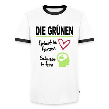 Politik Die Grünen Sprüche Scheisse Hirn - Männer Kontrast-T-Shirt - Weiß/Schwarz - Vorne - AI Model Female 172 light (172cm) & AI Model Male 178 dark (178cm)