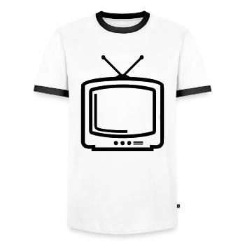 tv - Men's Ringer Shirt - white/black - Front - AI Model Female 172 light (172cm) & AI Model Male 178 dark (178cm)