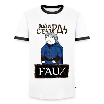 Perceval : Ouais C'est Pas Faux - T-shirt contrasté Homme - blanc/noir - Devant - AI Model Female 172 light (172cm) & AI Model Male 178 dark (178cm)