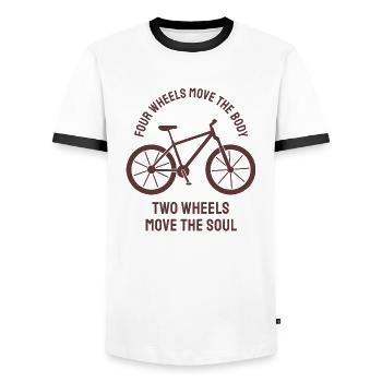 Four wheels move the body two wheels move the soul - Men's Ringer Shirt - white/black - Front - AI Model Female 172 light (172cm) & AI Model Male 178 dark (178cm)