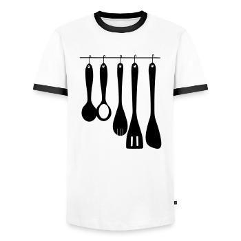 Kitchen tools - Men's Ringer Shirt - white/black - Front - AI Model Female 172 light (172cm) & AI Model Male 178 dark (178cm)