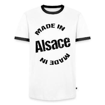 made in alsace - Men's Ringer Shirt - white/black - Front - AI Model Female 172 light (172cm) & AI Model Male 178 dark (178cm)