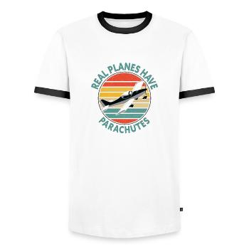 Ultralight Aircraft Breezer B400 Pilot Aircraft - Men's Ringer Shirt - white/black - Front - AI Model Female 172 light (172cm) & AI Model Male 178 dark (178cm)