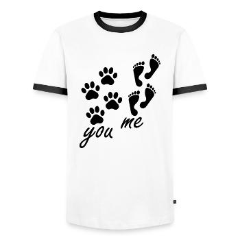 Chien chien - T-shirt contrasté Homme - blanc/noir - Devant - AI Model Female 172 light (172cm) & AI Model Male 178 dark (178cm)