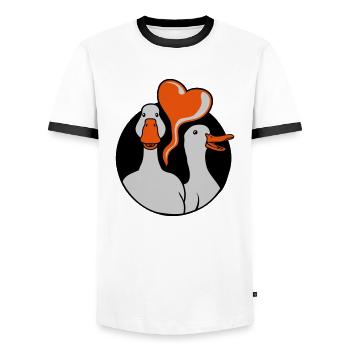 Cœur 2 oies douces - T-shirt contrasté Homme - blanc/noir - Devant - AI Model Female 172 light (172cm) & AI Model Male 178 dark (178cm)