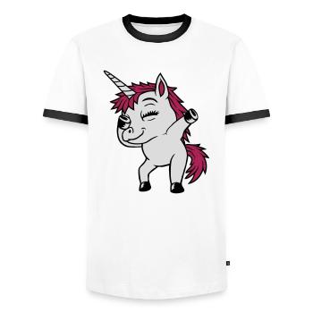 Party Unicorn Dabbing Dance - Men's Ringer Shirt - white/black - Front - AI Model Female 172 light (172cm) & AI Model Male 178 dark (178cm)
