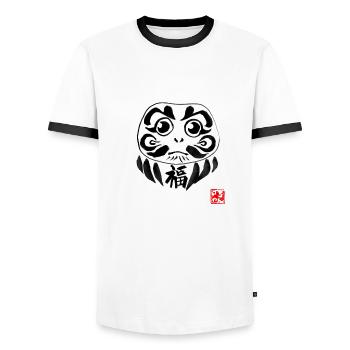 Daruma White - Men's Ringer Shirt - white/black - Front - AI Model Female 172 light (172cm) & AI Model Male 178 dark (178cm)