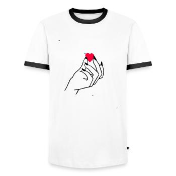 Hand heart - Men's Ringer Shirt - white/black - Front - AI Model Female 172 light (172cm) & AI Model Male 178 dark (178cm)
