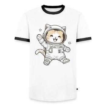 Kawaii Cute Happy Astronaut Cat - Men's Ringer Shirt - white/black - Front - AI Model Female 172 light (172cm) & AI Model Male 178 dark (178cm)