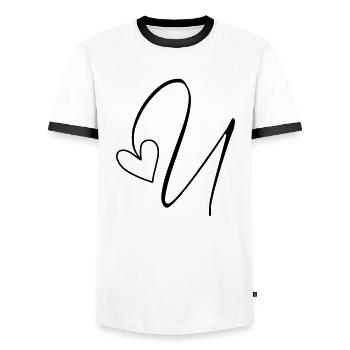 Buchstabe U Buchstabe-U Kalligrafie - Männer Kontrast-T-Shirt - Weiß/Schwarz - Vorne - AI Model Female 172 light (172cm) & AI Model Male 178 dark (178cm)