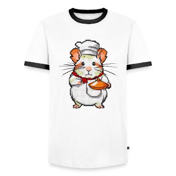 Hamster comme cuisinier et boulanger avec bol en 8 bits - T-shirt contrasté Homme - blanc/noir - Devant - AI Model Female 172 light (172cm) & AI Model Male 178 dark (178cm)