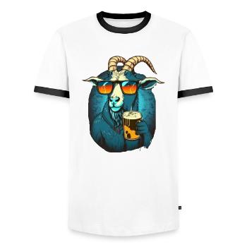 Cool buck with sunglasses and beer - Men's Ringer Shirt - white/black - Front - AI Model Female 172 light (172cm) & AI Model Male 178 dark (178cm)