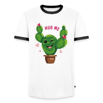 Smiling cactus. Hug me - Men's Ringer Shirt - white/black - Front - AI Model Female 172 light (172cm) & AI Model Male 178 dark (178cm)
