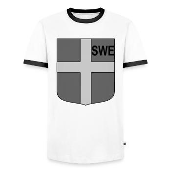 eng tactical shield - Men's Ringer Shirt - white/black - Front - AI Model Female 172 light (172cm) & AI Model Male 178 dark (178cm)
