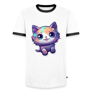 a cute kitty - Men's Ringer Shirt - white/black - Front - AI Model Female 172 light (172cm) & AI Model Male 178 dark (178cm)