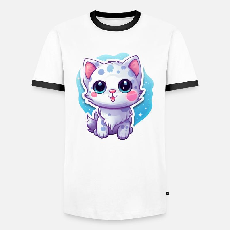 "Space Kitty: Floatastic & Adorable!" - Männer Kontrast-T-Shirt - Weiß/Schwarz