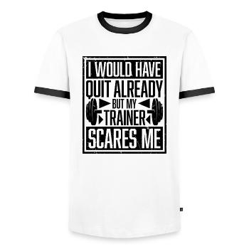 I Would Have Quit Already But My Trainer Scares Me - Men's Ringer Shirt - white/black - Front - AI Model Female 172 light (172cm) & AI Model Male 178 dark (178cm)