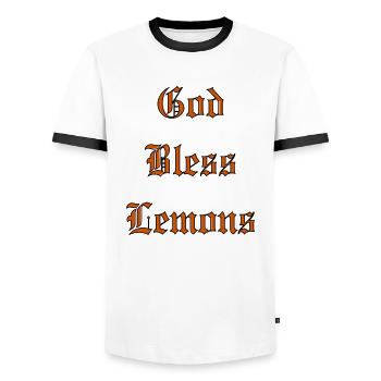 GodBlessLemons - Men's Ringer Shirt - white/black - Front - AI Model Female 172 light (172cm) & AI Model Male 178 dark (178cm)