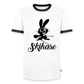 Skiing Ski motif for skiers Skiers - Men's Ringer Shirt - white/black - Front - AI Model Female 172 light (172cm) & AI Model Male 178 dark (178cm)