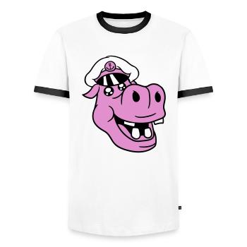 Nilpferd Kapitän Gesicht Lustig Süß Cartoon Comic - Männer Kontrast-T-Shirt - Weiß/Schwarz - Vorne - AI Model Female 172 light (172cm) & AI Model Male 178 dark (178cm)