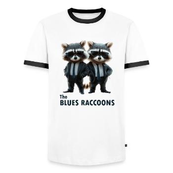 Les ratons laveurs bleus - T-shirt contrasté Homme - blanc/noir - Devant - AI Model Female 172 light (172cm) & AI Model Male 178 dark (178cm)