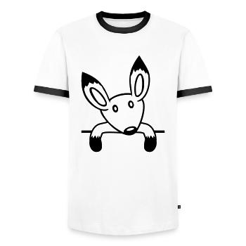 Fuchs Rotfuchs Hinter Zaun Mauer Wand Guckt Süß - Männer Kontrast-T-Shirt - Weiß/Schwarz - Vorne - AI Model Female 172 light (172cm) & AI Model Male 178 dark (178cm)