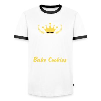"Keep Calm and Bake Cookies" - For Bakers - Men's Ringer Shirt - white/black - Front - AI Model Female 172 light (172cm) & AI Model Male 178 dark (178cm)