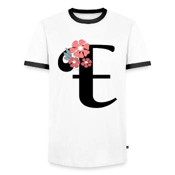 Letter e Minimalistische Blumen - Männer Kontrast-T-Shirt - Weiß/Schwarz - Vorne - AI Model Female 172 light (172cm) & AI Model Male 178 dark (178cm)
