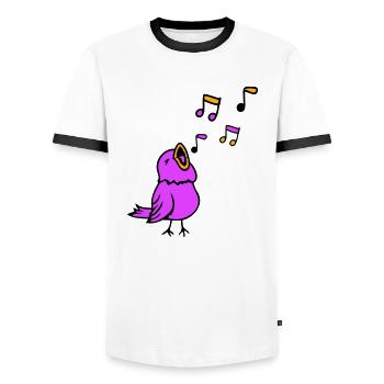Musical notes: songbird, sparrow, singing, chirping, music - Men's Ringer Shirt - white/black - Front - AI Model Female 172 light (172cm) & AI Model Male 178 dark (178cm)