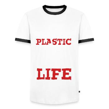 Le plastique sauve l’océan - T-shirt contrasté Homme - blanc/noir - Devant - AI Model Female 172 light (172cm) & AI Model Male 178 dark (178cm)