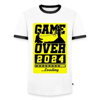 Wedding Loading 2024 Game Over - Men's Ringer Shirt - white/black - Front - AI Model Female 172 light (172cm) & AI Model Male 178 dark (178cm)