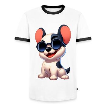 French Bulldog 6 - Men's Ringer Shirt - white/black - Front - AI Model Female 172 light (172cm) & AI Model Male 178 dark (178cm)