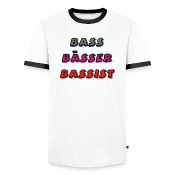 bass bässer bassist schwarz - Männer Kontrast-T-Shirt - Weiß/Schwarz - Vorne - AI Model Female 172 light (172cm) & AI Model Male 178 dark (178cm)
