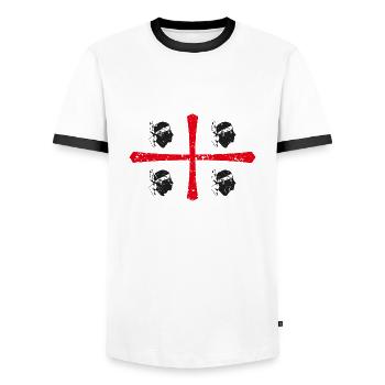 Sardinia flag cross - Men's Ringer Shirt - white/black - Front - AI Model Female 172 light (172cm) & AI Model Male 178 dark (178cm)