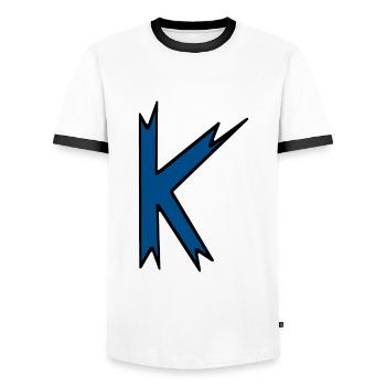 K - Just a letter! - by YoshiArt - Men's Ringer Shirt - white/black - Front - AI Model Female 172 light (172cm) & AI Model Male 178 dark (178cm)