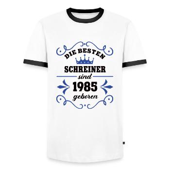 Schreiner Geburtstag Jahrgang 1985 Kollege Geb - Männer Kontrast-T-Shirt - Weiß/Schwarz - Vorne - AI Model Female 172 light (172cm) & AI Model Male 178 dark (178cm)