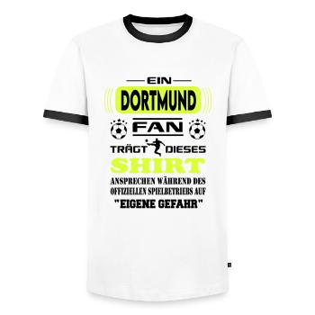 Fußball Fan Fussballverein Dortmund - Männer Kontrast-T-Shirt - Weiß/Schwarz - Vorne - AI Model Female 172 light (172cm) & AI Model Male 178 dark (178cm)