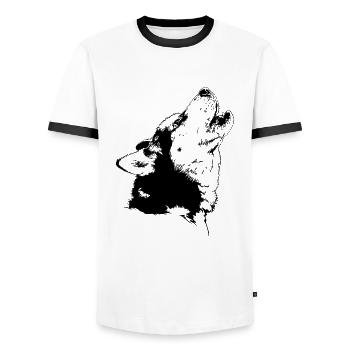SIBERIAN HUSKY howling Wilsign's sled dog - Men's Ringer Shirt - white/black - Front - AI Model Female 172 light (172cm) & AI Model Male 178 dark (178cm)