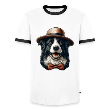 Border Collie Drawing - Men's Ringer Shirt - white/black - Front - AI Model Female 172 light (172cm) & AI Model Male 178 dark (178cm)