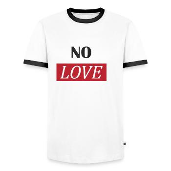 NO LOVE - Men's Ringer Shirt - white/black - Front - AI Model Female 172 light (172cm) & AI Model Male 178 dark (178cm)