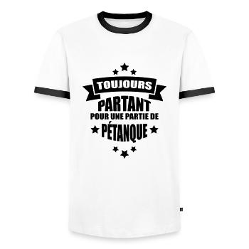 toujours partant pour une partie de pétanque - T-shirt contrasté Homme - blanc/noir - Devant - AI Model Female 172 light (172cm) & AI Model Male 178 dark (178cm)