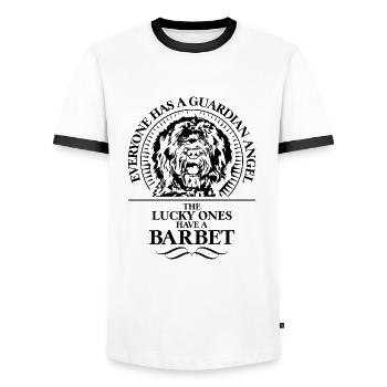 BARBET Guardian Angel dog saying dog Wilsigns - Men's Ringer Shirt - white/black - Front - AI Model Female 172 light (172cm) & AI Model Male 178 dark (178cm)