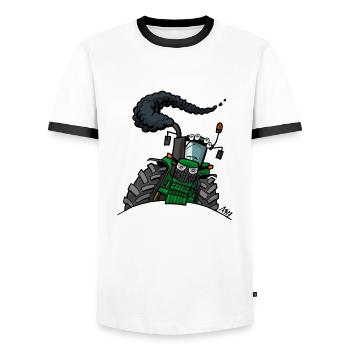0517 Green tractor 6115M - Men's Ringer Shirt - white/black - Front - AI Model Female 172 light (172cm) & AI Model Male 178 dark (178cm)