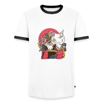 Samurai Katze - Vaporwave Katze - Männer Kontrast-T-Shirt - Weiß/Schwarz - Vorne - AI Model Female 172 light (172cm) & AI Model Male 178 dark (178cm)