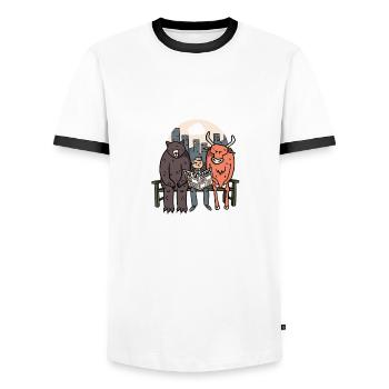 Bull And Bear - Crypto/Stocks drôles - T-shirt contrasté Homme - blanc/noir - Devant - AI Model Female 172 light (172cm) & AI Model Male 178 dark (178cm)