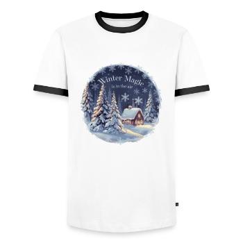 Winter Magic is in the Air – Winter Landscape - Men's Ringer Shirt - white/black - Front - AI Model Female 172 light (172cm) & AI Model Male 178 dark (178cm)