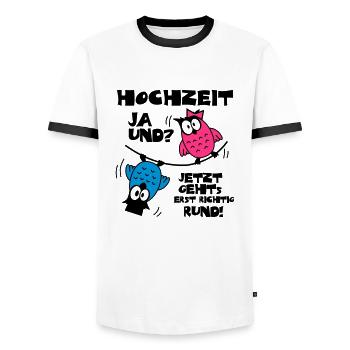 Eulen Hochzeit - ja und? - Männer Kontrast-T-Shirt - Weiß/Schwarz - Vorne - AI Model Female 172 light (172cm) & AI Model Male 178 dark (178cm)