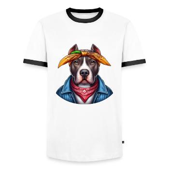 Cute Pitbull Rap Artist - Men's Ringer Shirt - white/black - Front - AI Model Female 172 light (172cm) & AI Model Male 178 dark (178cm)