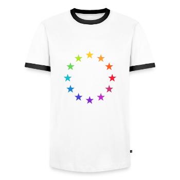 Europa bunt, Regenbogen Sterne, EU, Europe rainbow - Männer Kontrast-T-Shirt - Weiß/Schwarz - Vorne - AI Model Female 172 light (172cm) & AI Model Male 178 dark (178cm)